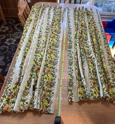$100 • Buy 2 Floral Mid Century MCM Mod 1970s Pinch Pleat Lined Curtain Panels - See Desc**