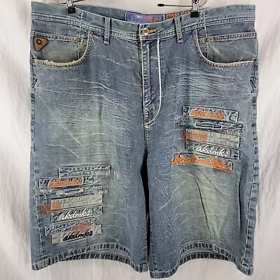 Vintage Akademiks Jean Shorts Mens 42 Embroidered Pockets Denim Hip Hop Adult • $19.99