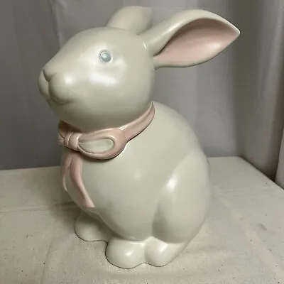 Vintage Easter Bunny Ceramic Cookie Jar Target Home Matte 12x9 White Pink Bow • $34