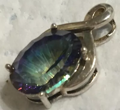 Gorgeous Drop Design Mystic Fire Rainbow Topaz Sterling Silver Vintage Pendant • $40