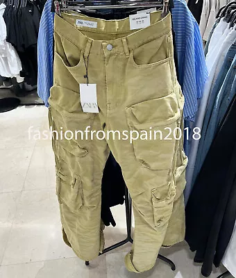 Zara New Man Cargo Trousers Utility Jeans With Pockets Pant Mustard 5575/472 • $88.88