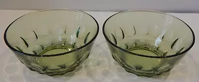 VINTAGE Pair Of Hazel Atlas Thumbprint Pattern Green Glass Dessert Bowls - 5” • $12