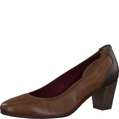 Tamaris 22400 Tan Brown Leather Metallic Court Shoe Cushioned Cabin Crew Office • $164.08