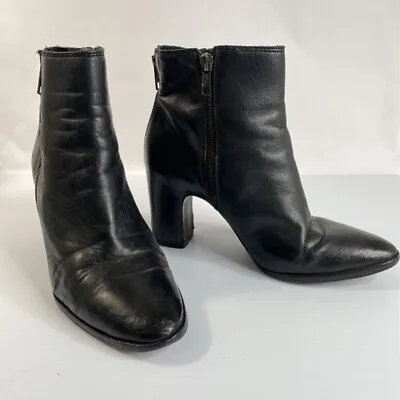 Ash Womens Farah Ankle Boots Booties Black Leather High Heel Block Zip 6 Flawed • $23.99