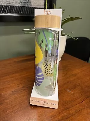 Pinky Up Blair Glass Travel Infuser Mug Tropical Leaves W/Wooden Top-16oz. • $9.99