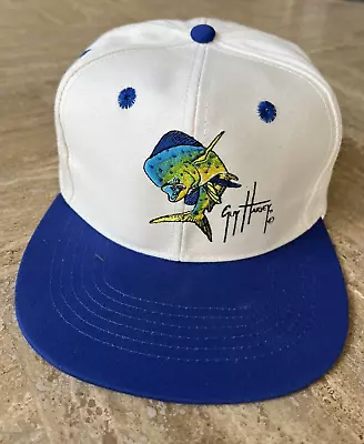 VTG Guy Harvey Dolphin Fish Mahi Mahi Cap White & Blue Florida Hat Vintage 90s • $12