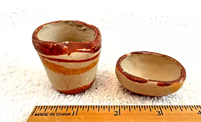 2 VTG Hand Crafted Miniature Pottery Pots Bowl Mexico 1.5 T Dollhouse Diorama • $16.12