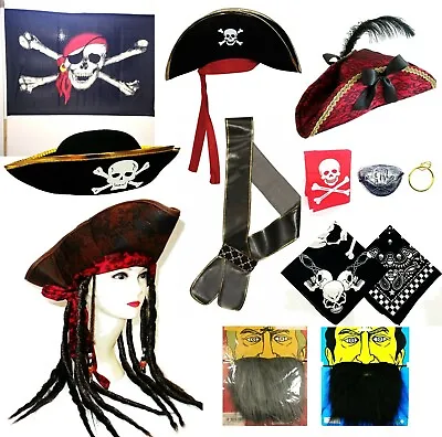 £3.99 • Buy Pirate Accessories Fancy Dress Hat Sword Beard Flag Eye Patch Book Covers Sash