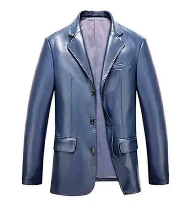 Mens Fashion Formal Leather Blazer Single Breasted Dress Coat Jacket Outerwear • $61.12