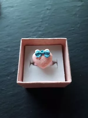 £5 • Buy New Pink Heart Bow Glitter Plastic Ring Size Adjustable! Childrens Jewellery