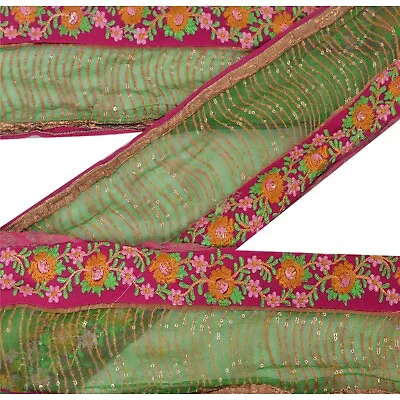 Sanskriti Vintage Decor Sari Border Embroidered Trim Sewing Craft Green Lace • $8.75