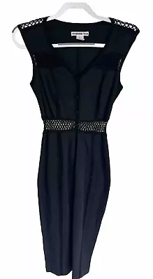 Vivienne Tam Vintage 90s Black Crochet Cut Out Pencil Dress Size 0 Sleeveless • $75