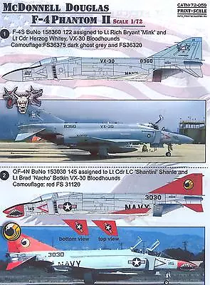 Print Scale Decals 1/72 MCDONNELL DOUGLAS F-4 PHANTOM II Jet Fighter • $13.50