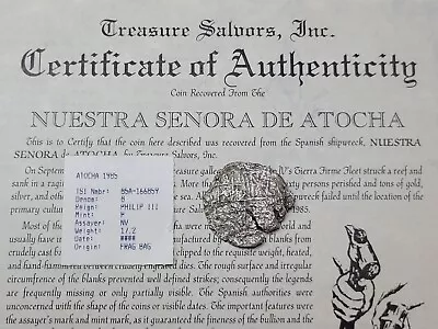 ATOCHA 1622 8 Reales COB MEL FISHER COA & TAG Cert Shipwreck Coin *F517 • $925