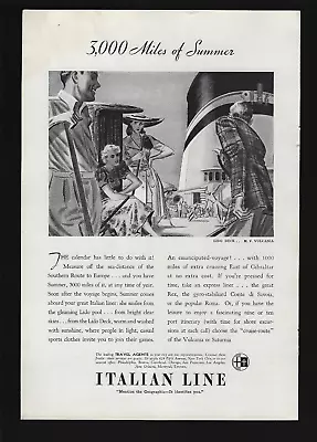 1937 Italian Line 3000 Miles Of Summer Lido Deck M. V. Vulcania Print Ad • $7.99