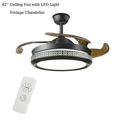 42'' Vintage LED Ceiling Fan Light Retractable Blades 3 Color Adjustable +Remote • $85