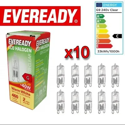 10 X G9 33w=40w Energizer/Eveready Dimmable Energy Saving Halogen Bulbs • £6.10