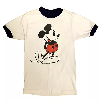 Vtg Mickey Mouse T-Shirt USA Disney Ringer Single Stitch Tee Youth Kids L 10-12 • $29.99