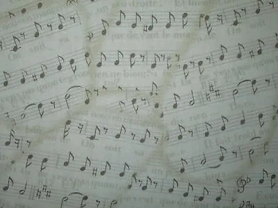 Vintage Music Notes Songs French Writing Cotton Fabric Fq  • $3.75