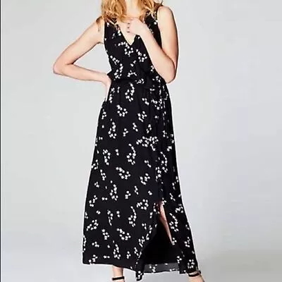 J. Jill Floral Faux Wrap Black Ruffle Scattered Daisy Print Maxi Dress M… • $39.95