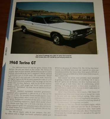 $5.99 • Buy ★★1968 Ford Torino Gt Specs Info Photo 68 427 Fairlane★★