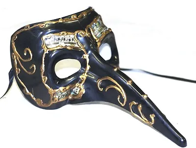 £12.99 • Buy Mens Black Long Nose Masquerade Mask Music Notes Halloween Venetian Mardi Gras