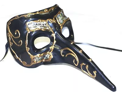 Mens Black Long Nose Masquerade Mask Music Notes Halloween Venetian Mardi Gras • $26.40