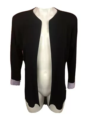 Misook Sweater Women’s Medium Black Purple Trim Open Front Acrylic Cardigan E158 • $29.95