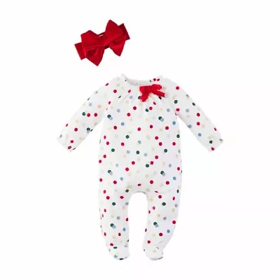 New Mud Pie Baby Girl Sleeper Footed & Headband Holiday 6-9 Mos. DOTS Red Gift • $39