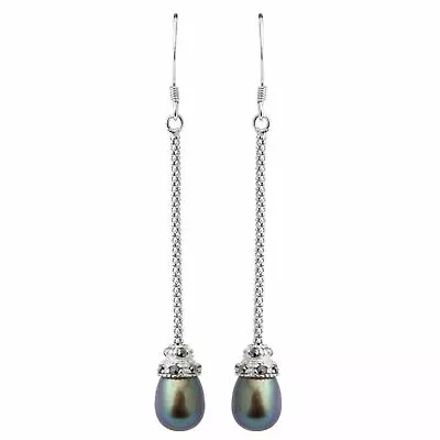 Natural 10x8mm Tahitian Freshwater Pearl & Swiss Marcasite Silver 925 Earring • $0.06