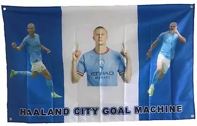 ERLING HAALAND FOOTBALL FLAG MANCHESTER CITY GOAL MACHINE 5x3 FREE 48HR POST • £11.99