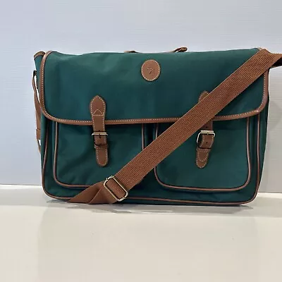 Vintage Polo Ralph Lauren Bag Green Canvas Shoulder Carry On Satchel Briefcase • $38.99