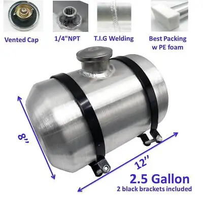 Aluminum Fuel/Gas Tank 2.5 Gallons 12 X8  Center Fill 1/4 -18NPT For GoCart • $98.04