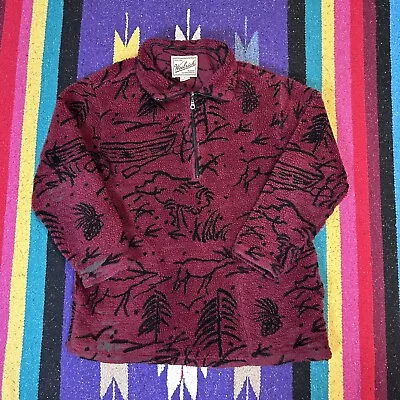 Vintage Woolrich Aztec Navajo Art Fleece Jacket Made In USA Size L Red 1/4 Zip • $35