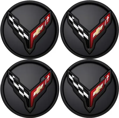 $184.98 • Buy 2020-2024 Corvette C8 Carbon Flash Cross Flag Logo Center Cap Pkg Qty 4 OEM GM