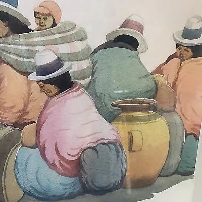 Vintage South Western Water Color Painting Farming 24x18” Signed Native Mexican • $249.99