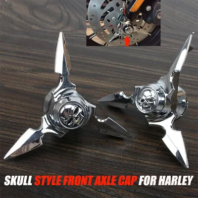 Chrome Skull Spun Blade Spinning Front Axle Cap Nut Cover For Harley Touring Dyn • $23.55
