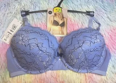 Ex M&S Marks And Spencer Blue Floral Lace Plunge Underwired Moulded Bra Size 38D • £8.99