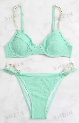 New Woman Seashell Bikini Set Mint Size S Top And Bottoms • £5.50