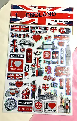 I Love England London UK British Sticker Sheets A & B. For Kids And Adults • £3.99