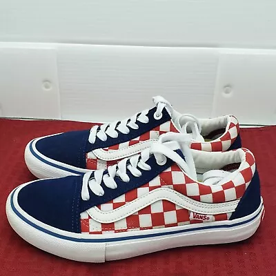 Vans Old Skool Red Blue Checkerboard Canvas Suede Shoes Sneakers Men Size 5.5 • $21.95