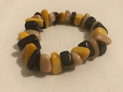 Natural Organic Tagua Nut Handmade Vegetable Yellow Brow Stretch Bracelet A5 • $7.19