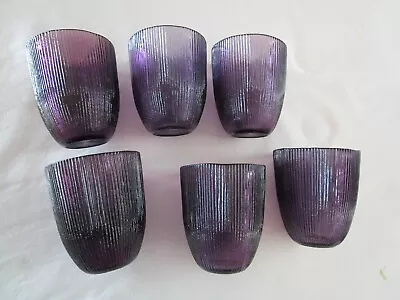 Vintage Glass Amethyst Purple Ombré Ribbed Textured Set 6 Rocks Whiskey  12 Oz. • $96