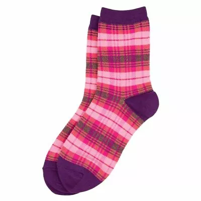 Cute Pink & Purple Tartan - Fun Funky Quality Cotton-rich Socks - Uk Size 4/7 • £5.35