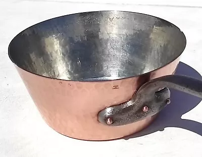 Vintage 8.3in French Copper Saute Pan Made In France Hammered Mint Tin 2mm 3.3lb • $155