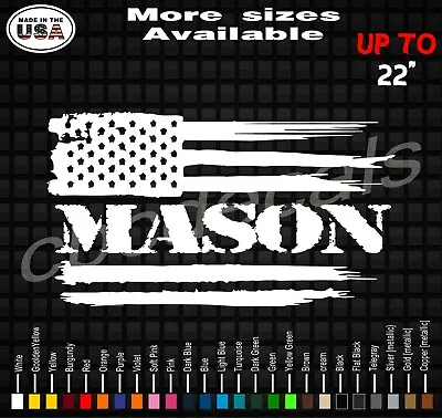 Mason American Flag Vinyl Decal Sticker | Brick / Stone Mason Decals / Stickers  • $16.99