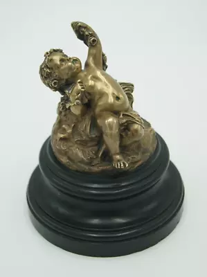 Louis Kley (1833-1911) Putti - Cherub Sculpture Gilt Bronze Black Marble France • $999.99