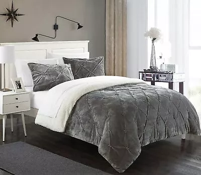 Chic Home 3 Piece Josepha Pinch Pleated Ruffled & Pintuck Sherpa Lined Comforter • $71.98