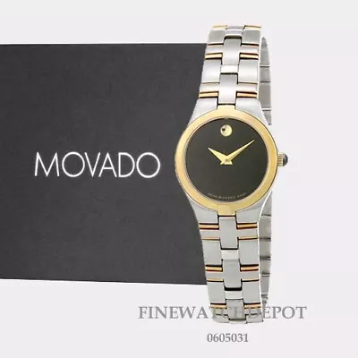 Authentic Movado Juro Two Tone Women's Stainless Steel Black Dial Watch 0605031 • $995