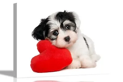 Cute Heart Dog Canvas Wall Art Prints Romantic Love Pictures For Living Room • £39.99